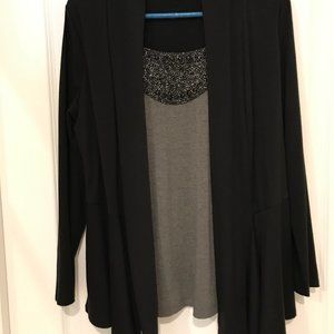 AB Studio Brand Blouse, Size Lg, Black and Gray/Silver